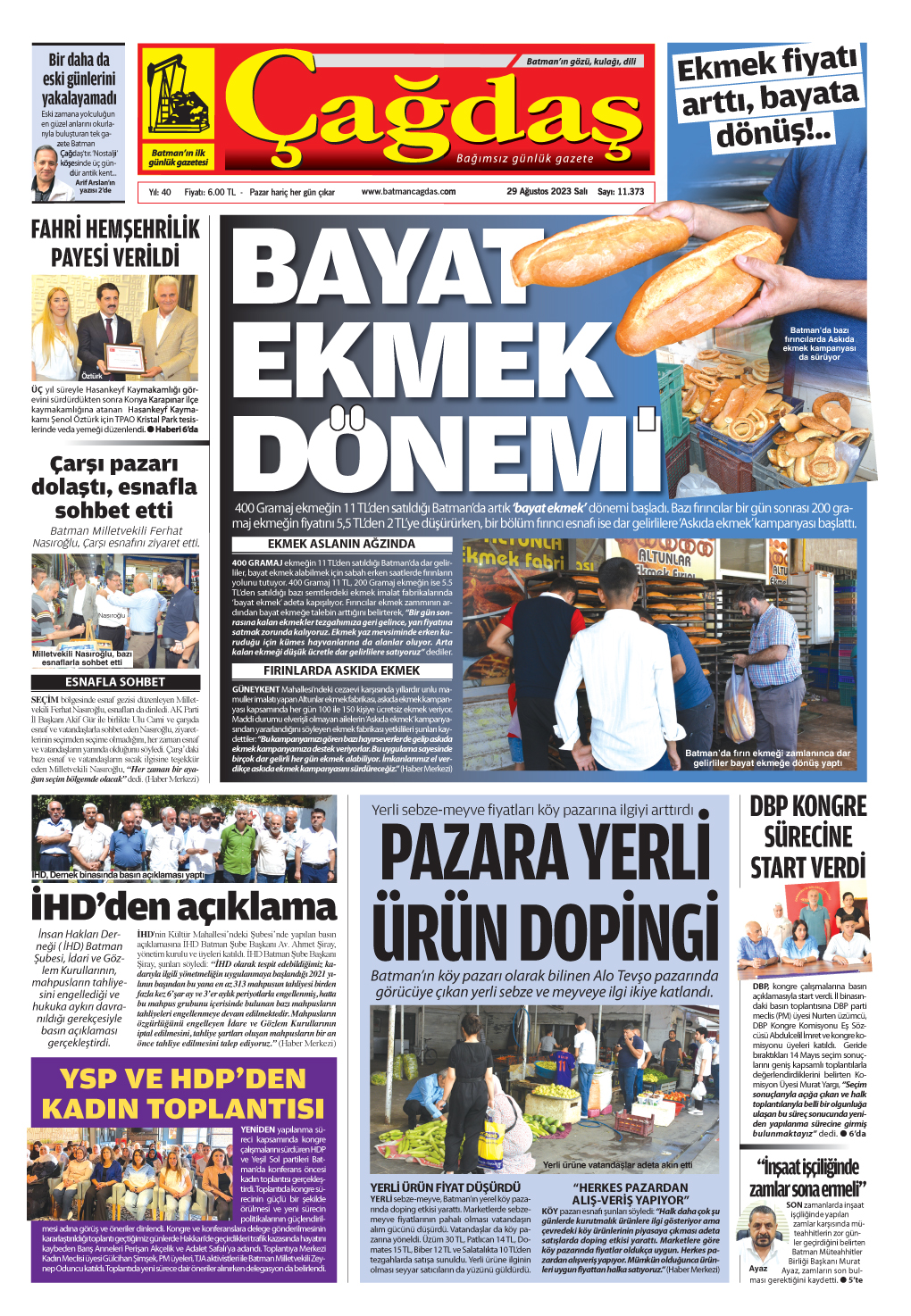 29 Ağustos 2023 BATMAN ÇAĞDAŞ GAZETESİ