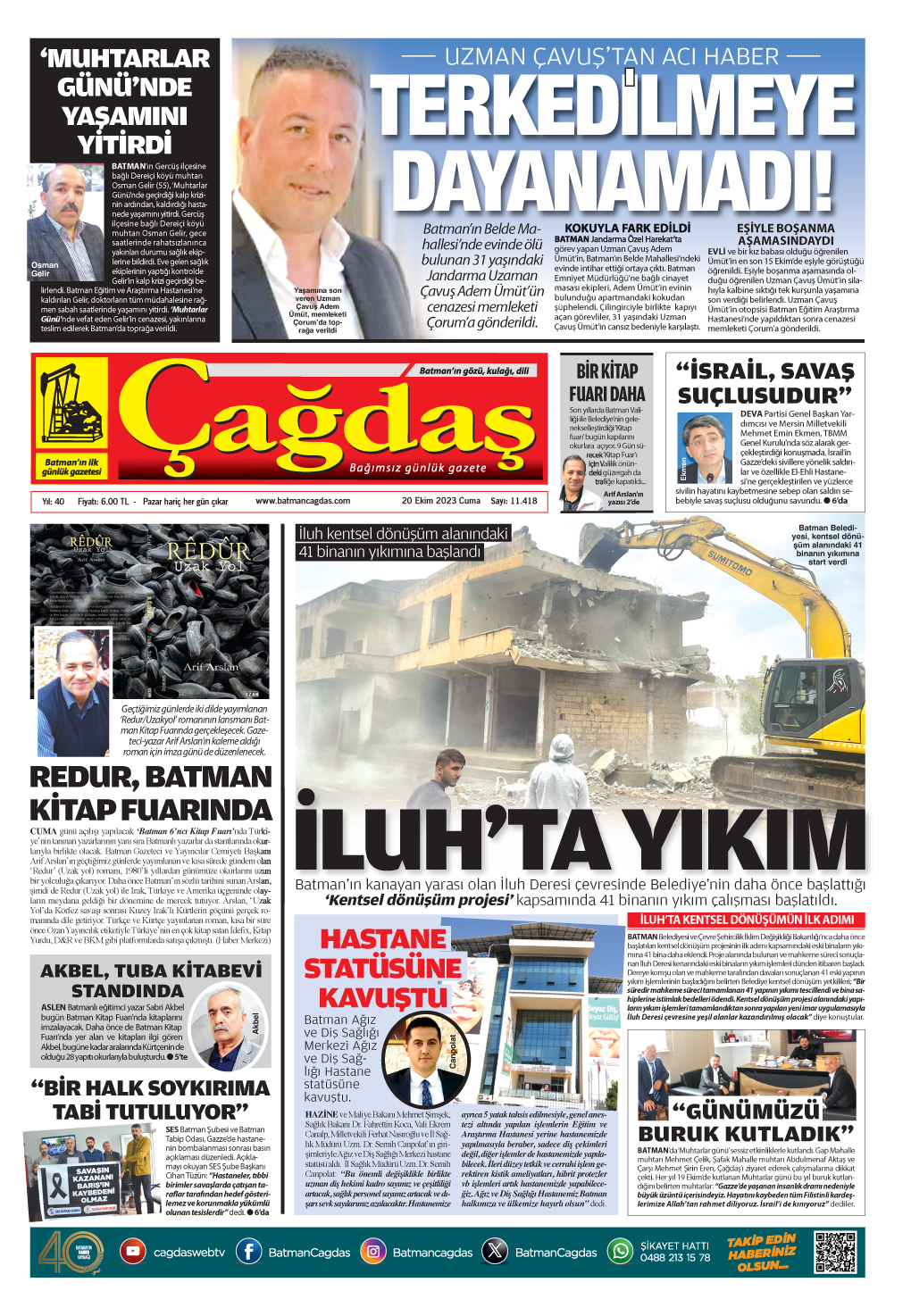 20 Ekim 2023 BATMAN ÇAĞDAŞ GAZETESİ