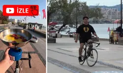 Bisiklet sürerken sucuklu yumurta yaptı