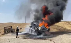 Batman'da petrol sahasında vinç alev alev yandı