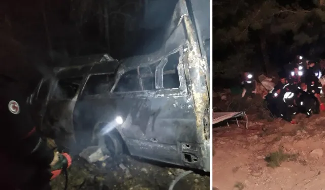 Minibüs uçuruma düşüp yandı: 3 ölü, 18 yaralı