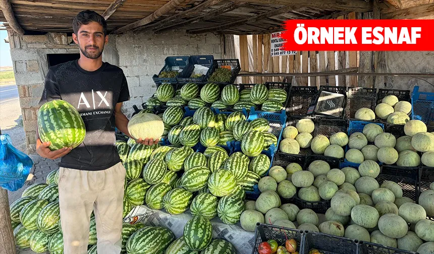 Bostanla iç içe olan bu büfede karpuz ve kavun uygun fiyatla satılıyor